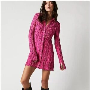 Free People Shayla lace shirt dress in hot pink